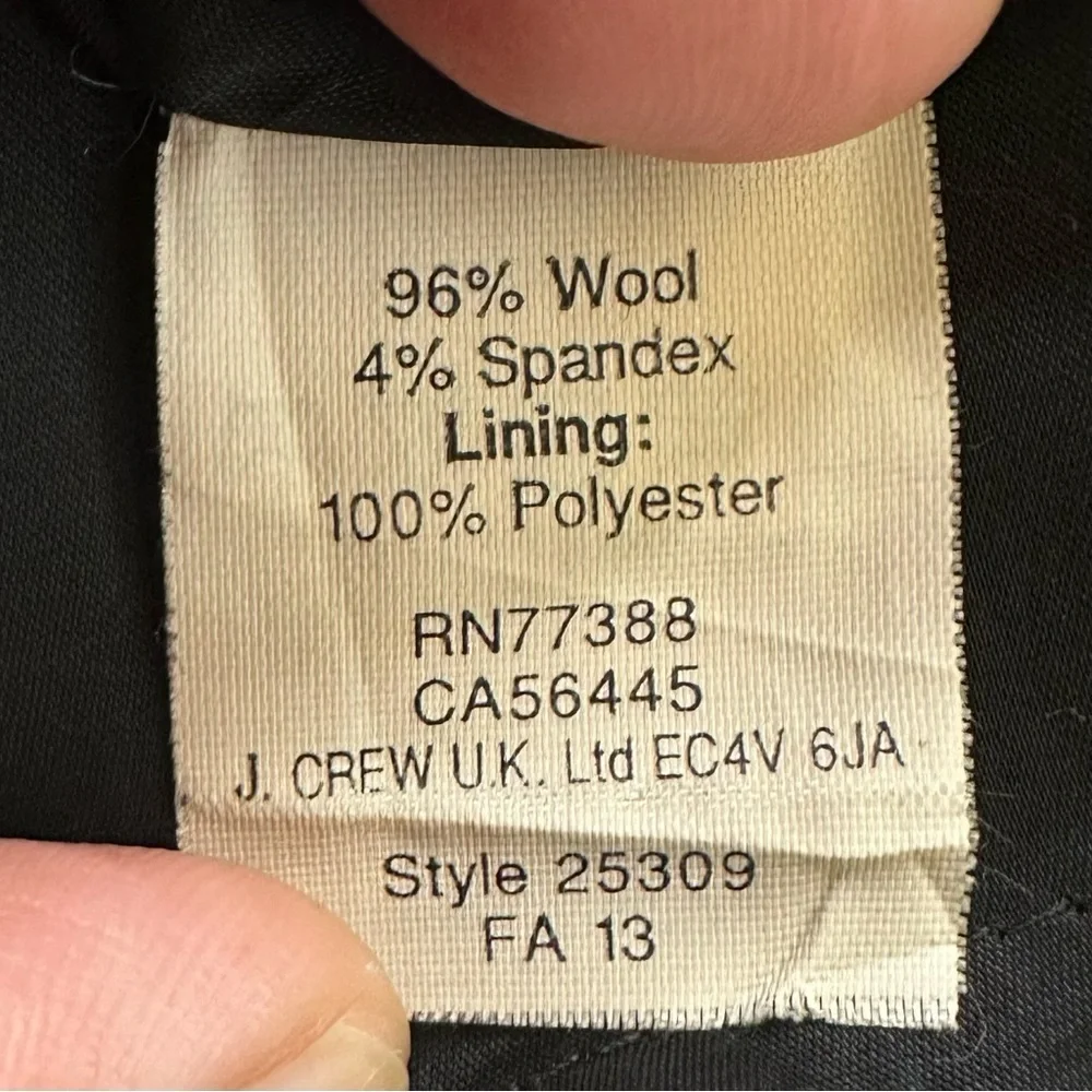 J. Crew Wool Blend Black Peplum Waist Dress, Size 4
